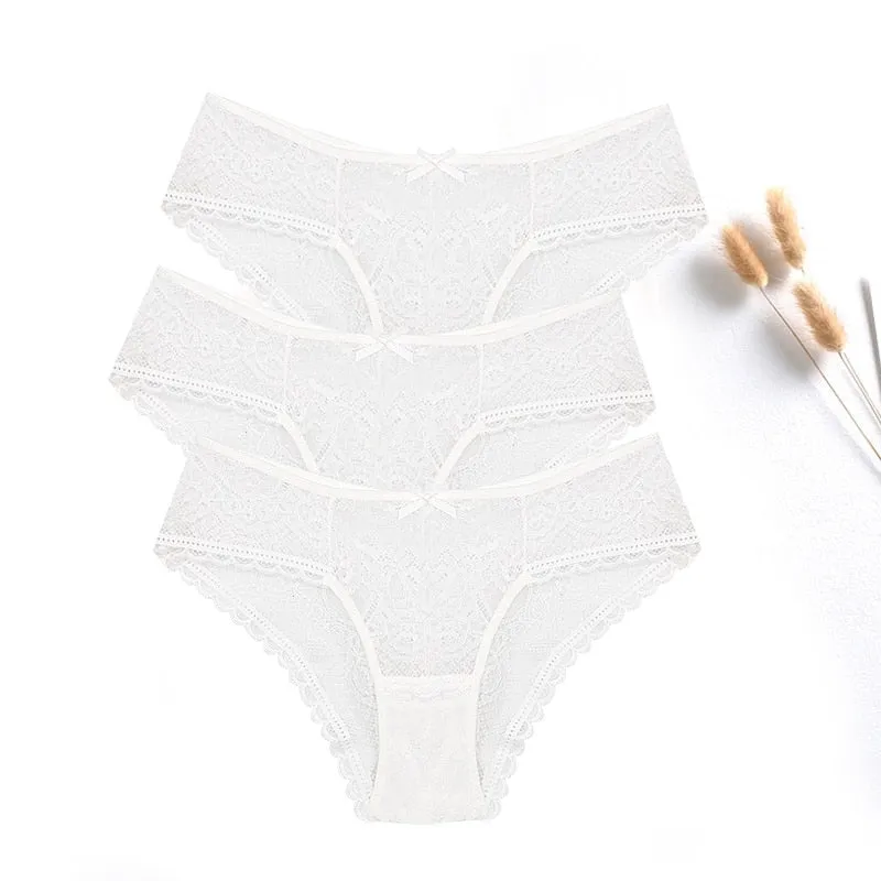 3 Pcs / lot ! Lace Panties Women Sexy Lingerie Transparent Briefs Ultra Thin Soft Underwear S to XXL