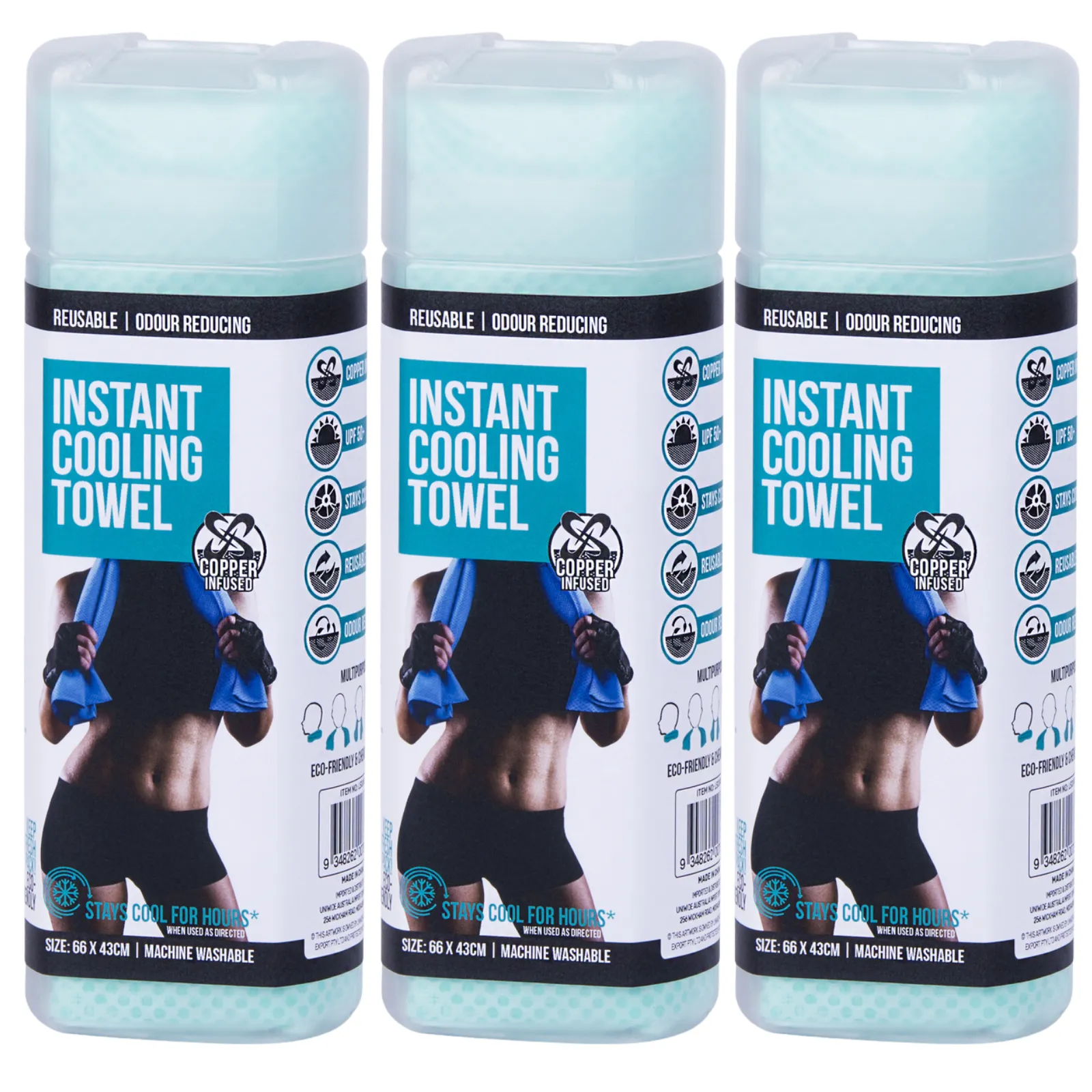 3x INSTANT COOLING TOWEL UPF 50  Ice Cold Sport Sweat Absorbing Leisure 66x43