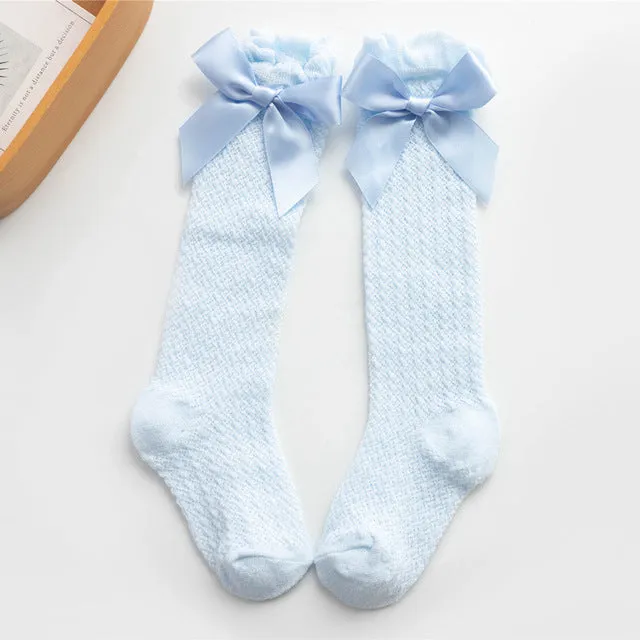 Baby Girl Royal Style Bow Knee High Fishnet Socks For 0-3 Years Olds