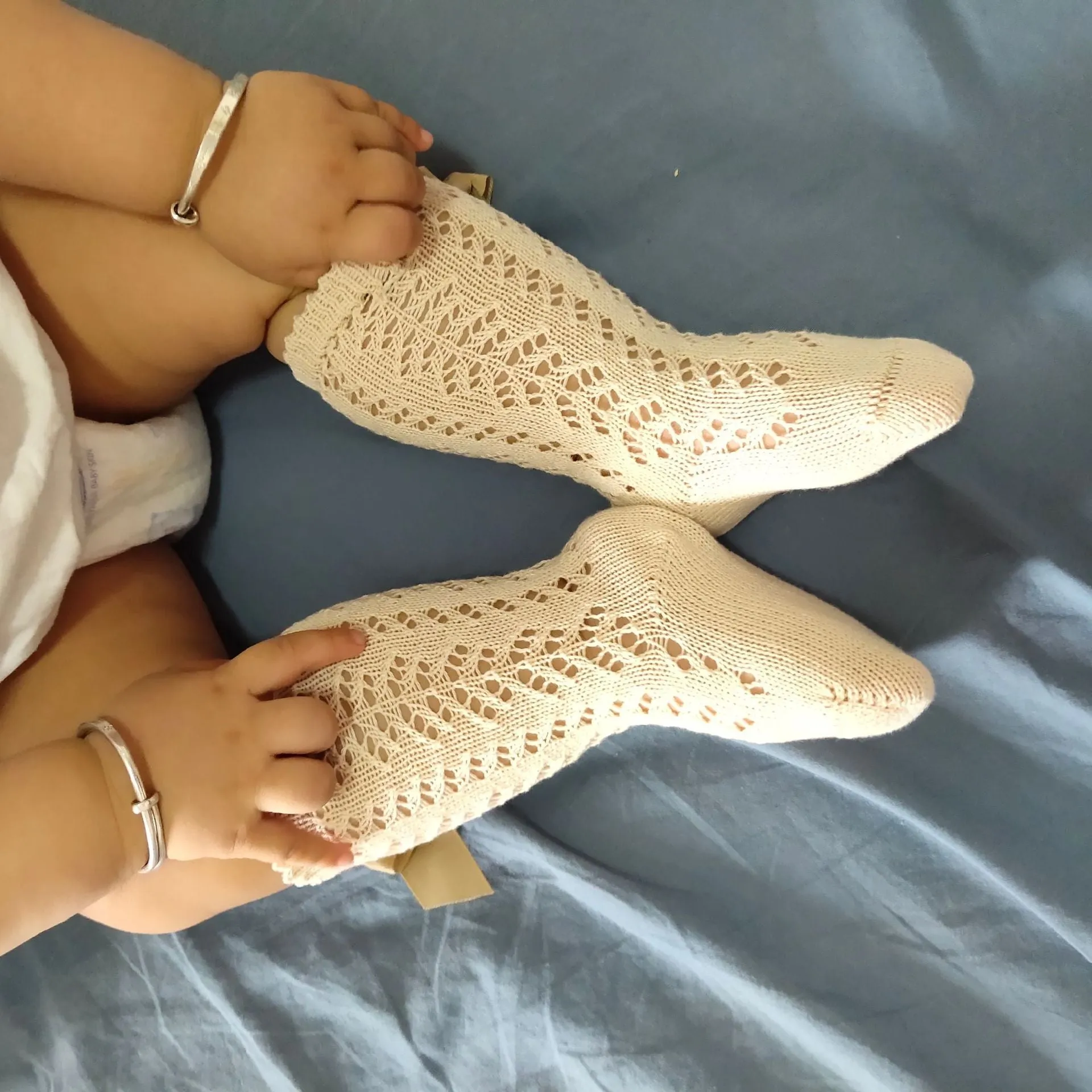 Baby Girl Royal Style Bow Knee High Fishnet Socks For 0-3 Years Olds