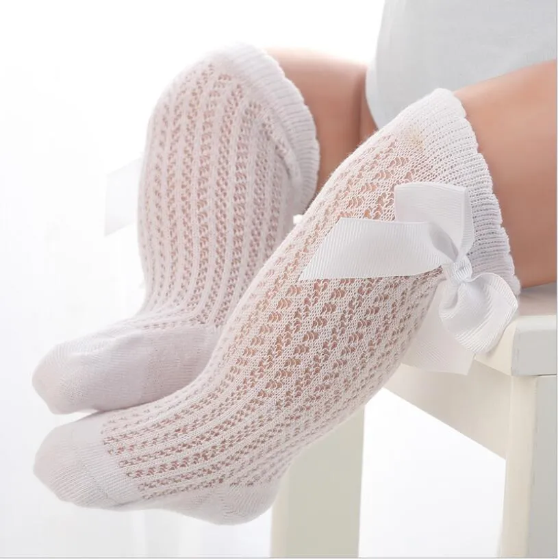 Baby Girl Royal Style Bow Knee High Fishnet Socks For 0-3 Years Olds