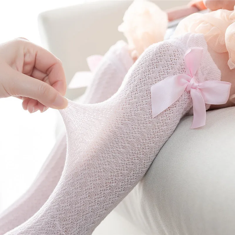 Baby Girl Royal Style Bow Knee High Fishnet Socks For 0-3 Years Olds