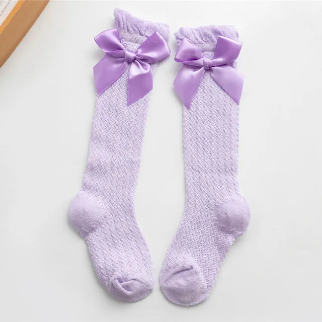 Baby Girl Royal Style Bow Knee High Fishnet Socks For 0-3 Years Olds