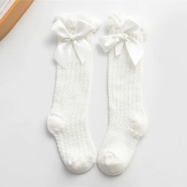 Baby Girl Royal Style Bow Knee High Fishnet Socks For 0-3 Years Olds