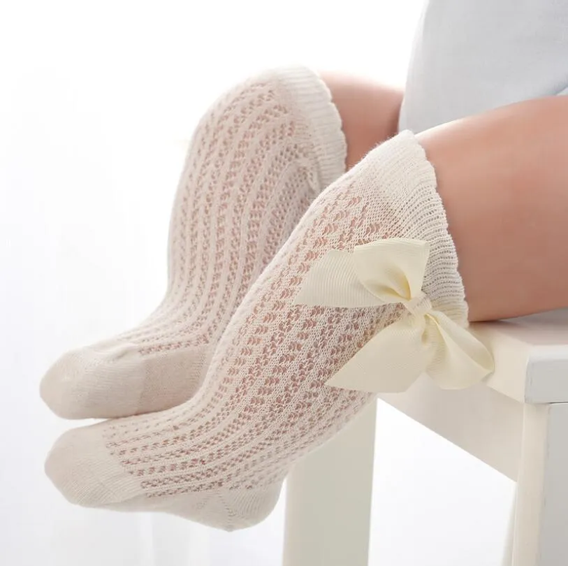 Baby Girl Royal Style Bow Knee High Fishnet Socks For 0-3 Years Olds