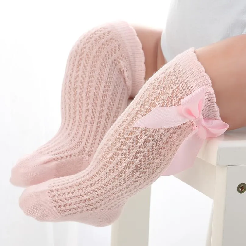 Baby Girl Royal Style Bow Knee High Fishnet Socks For 0-3 Years Olds