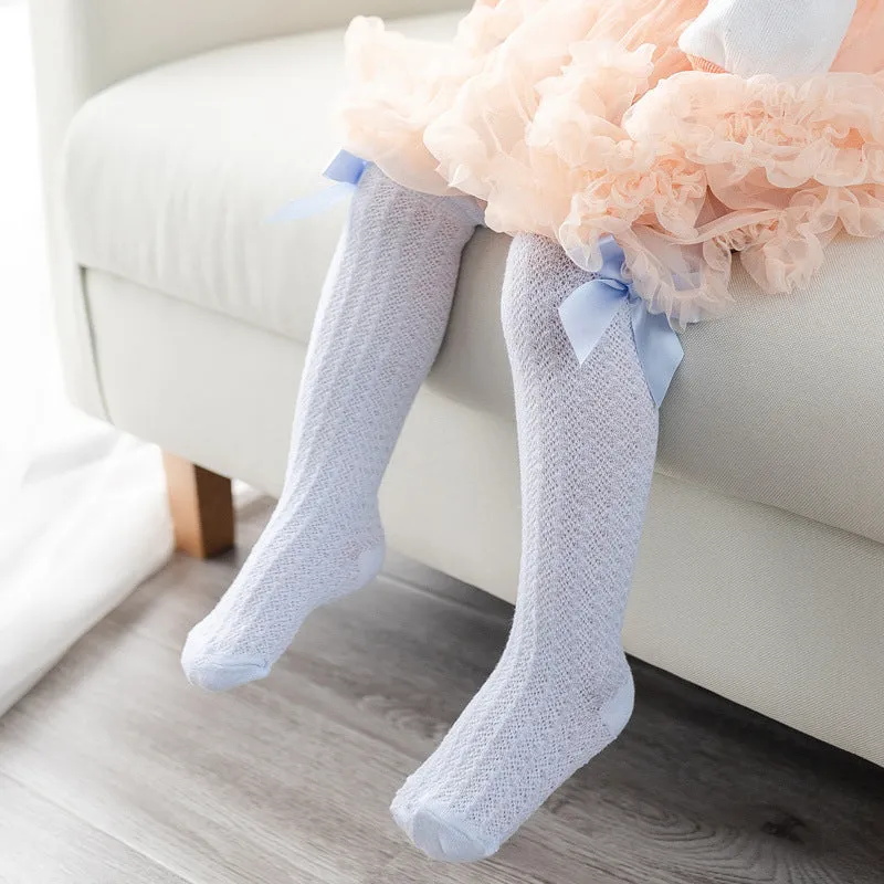 Baby Girl Royal Style Bow Knee High Fishnet Socks For 0-3 Years Olds