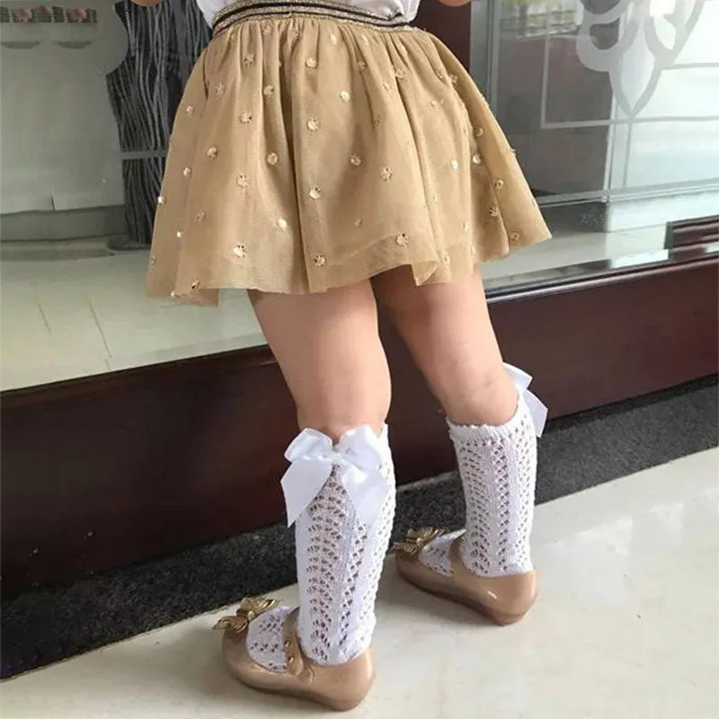 Baby Girl Royal Style Bow Knee High Fishnet Socks For 0-3 Years Olds