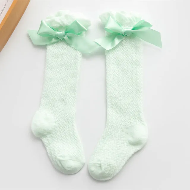 Baby Girl Royal Style Bow Knee High Fishnet Socks For 0-3 Years Olds
