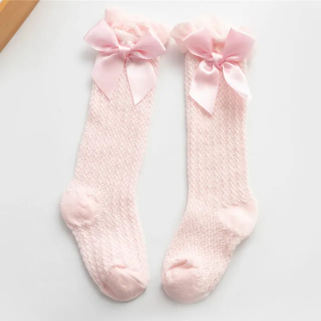 Baby Girl Royal Style Bow Knee High Fishnet Socks For 0-3 Years Olds