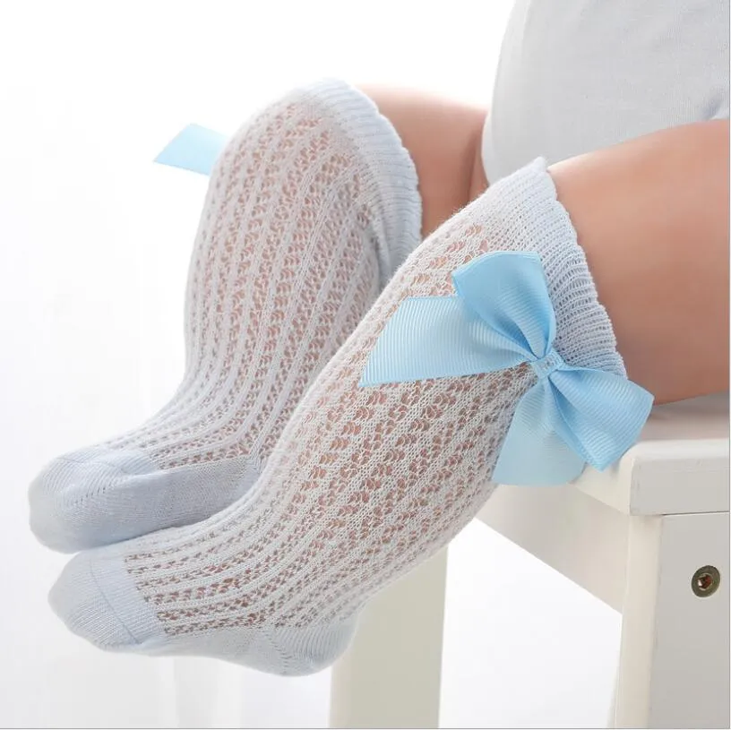Baby Girl Royal Style Bow Knee High Fishnet Socks For 0-3 Years Olds