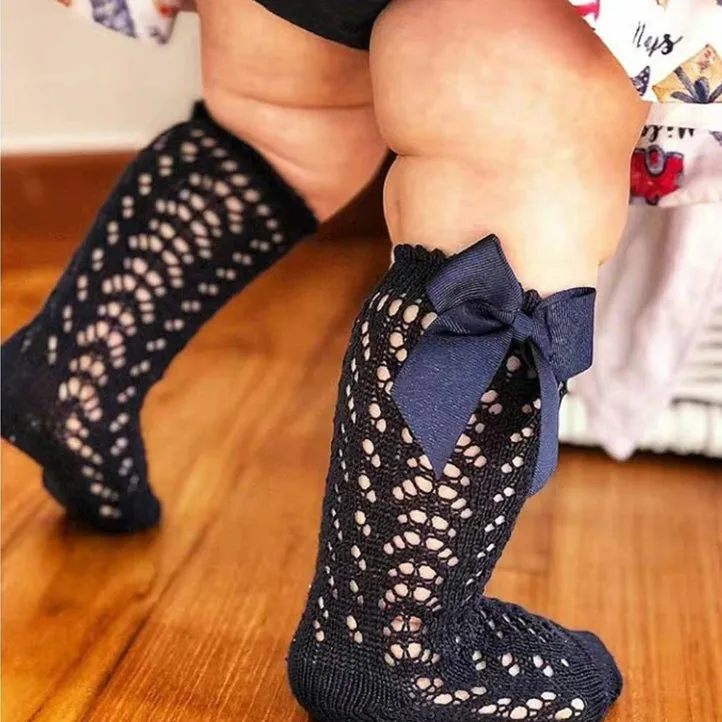 Baby Girl Royal Style Bow Knee High Fishnet Socks For 0-3 Years Olds