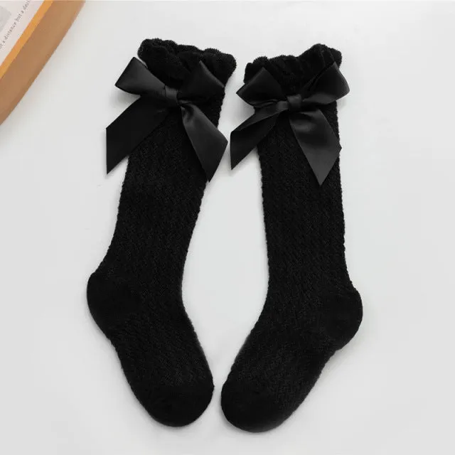 Baby Girl Royal Style Bow Knee High Fishnet Socks For 0-3 Years Olds