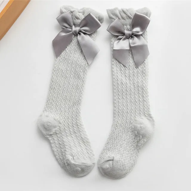 Baby Girl Royal Style Bow Knee High Fishnet Socks For 0-3 Years Olds
