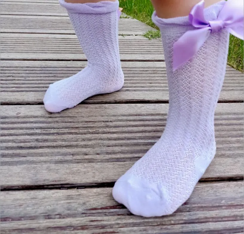Baby Girl Royal Style Bow Knee High Fishnet Socks For 0-3 Years Olds