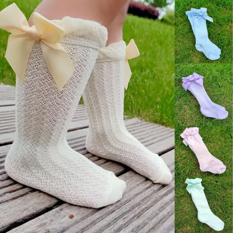 Baby Girl Royal Style Bow Knee High Fishnet Socks For 0-3 Years Olds