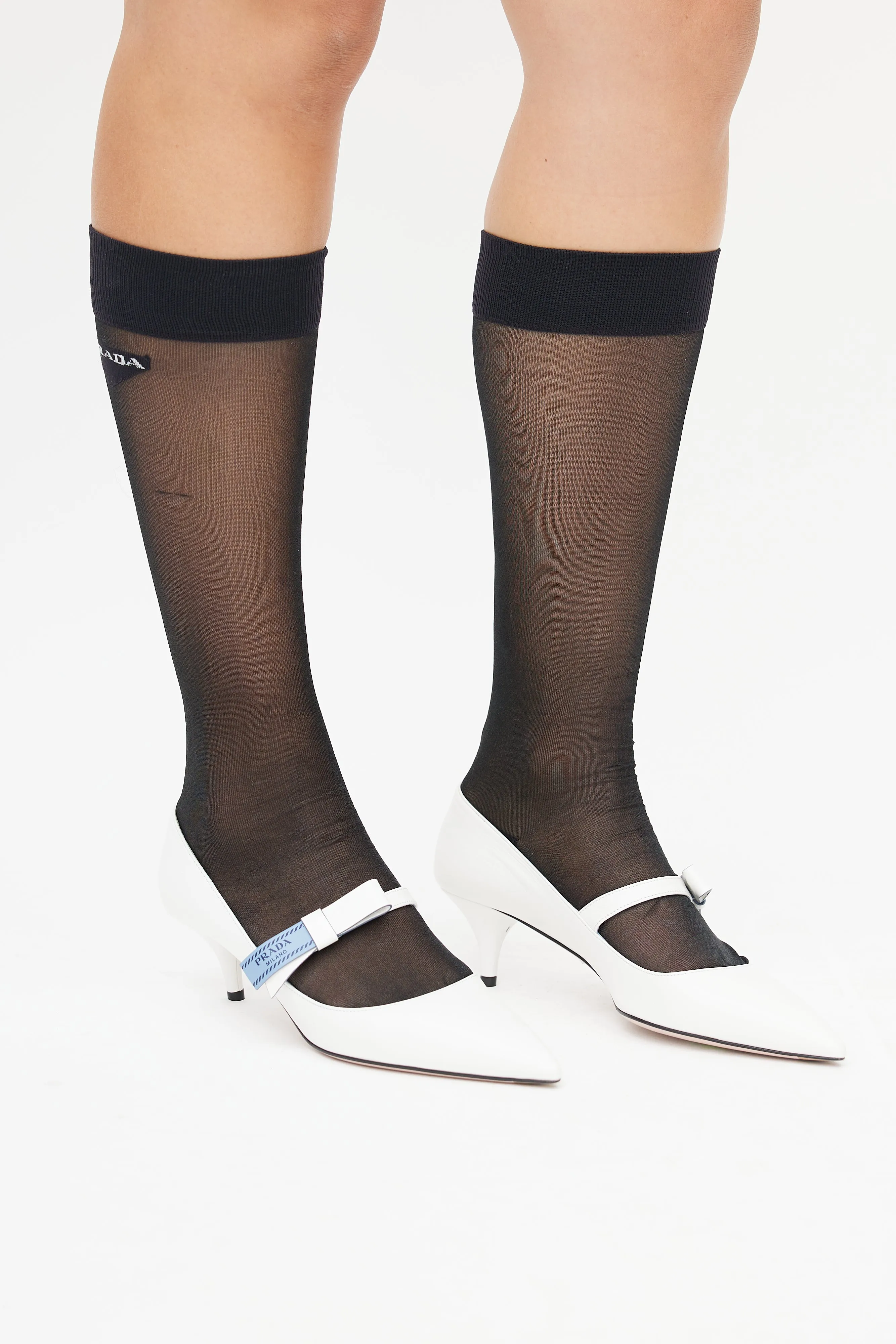 Black Mesh Knee High Logo Sock