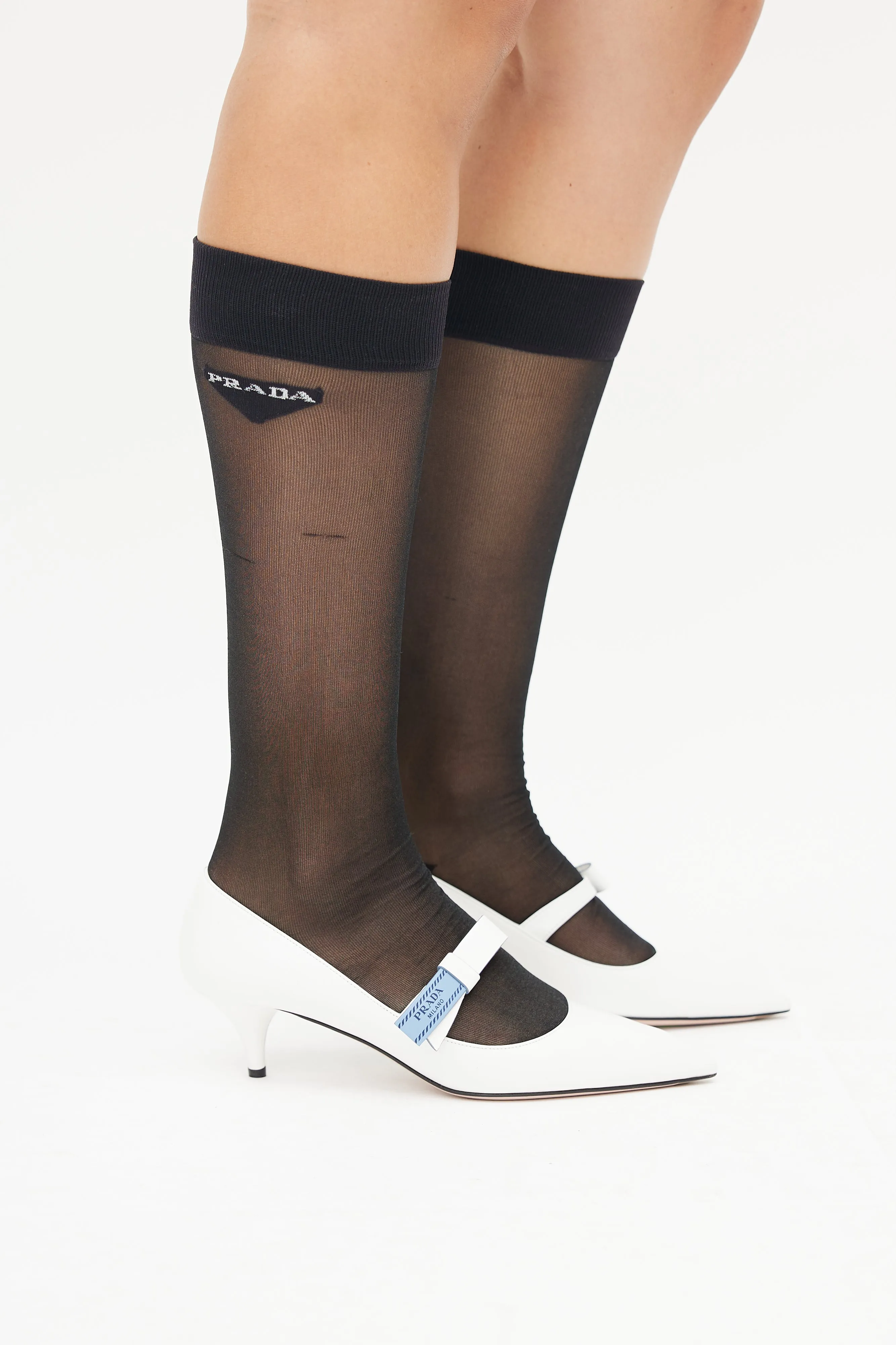 Black Mesh Knee High Logo Sock