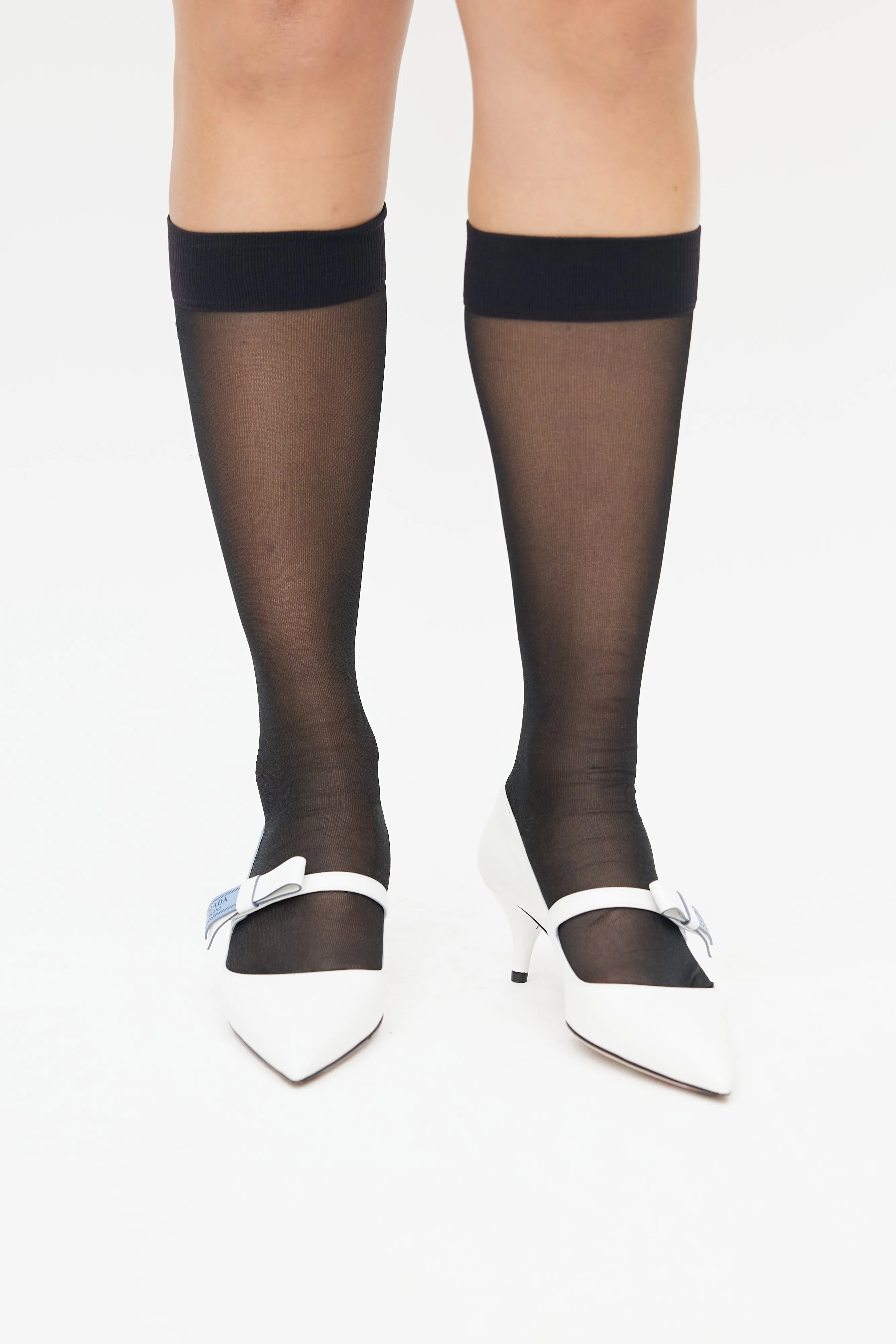 Black Mesh Knee High Logo Sock