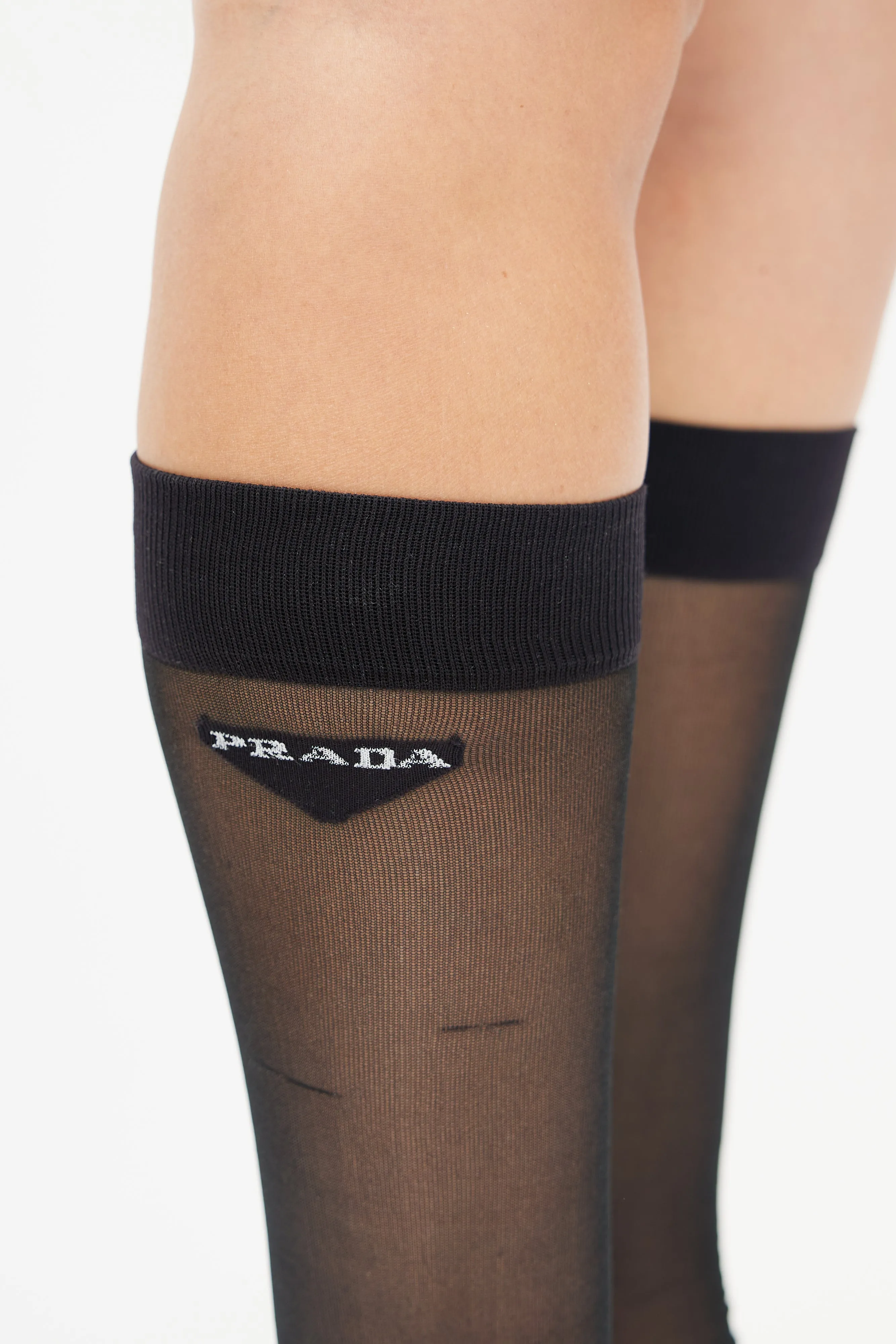 Black Mesh Knee High Logo Sock
