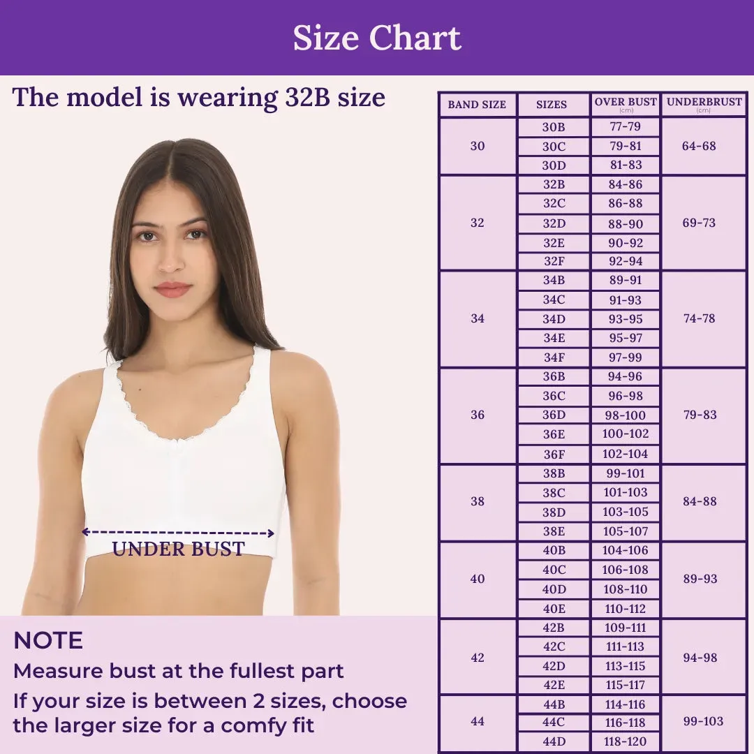 Cotton Bra | Lace Detailing | Full Coverage | Wire-Free & Non-Padded | Seamless Cups | No Centre Panel | Hidden Side Panels