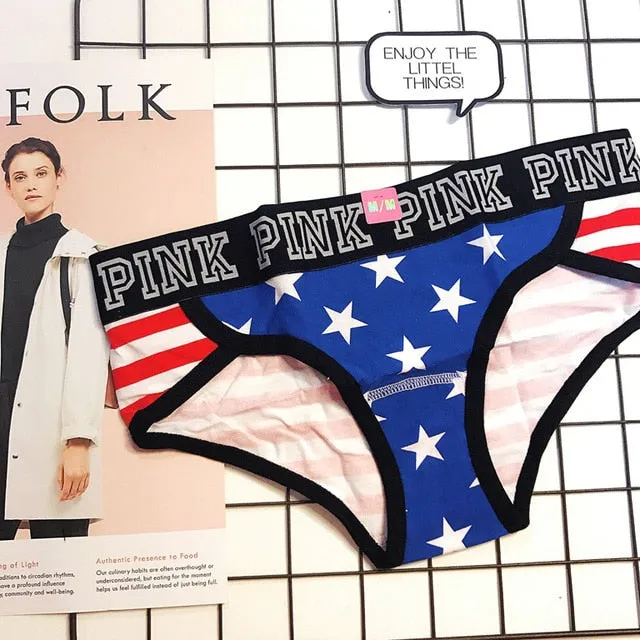 PINK color lovely letters pure color stars pure cotton sexy lady non-trace mid-low motion triangle underwear