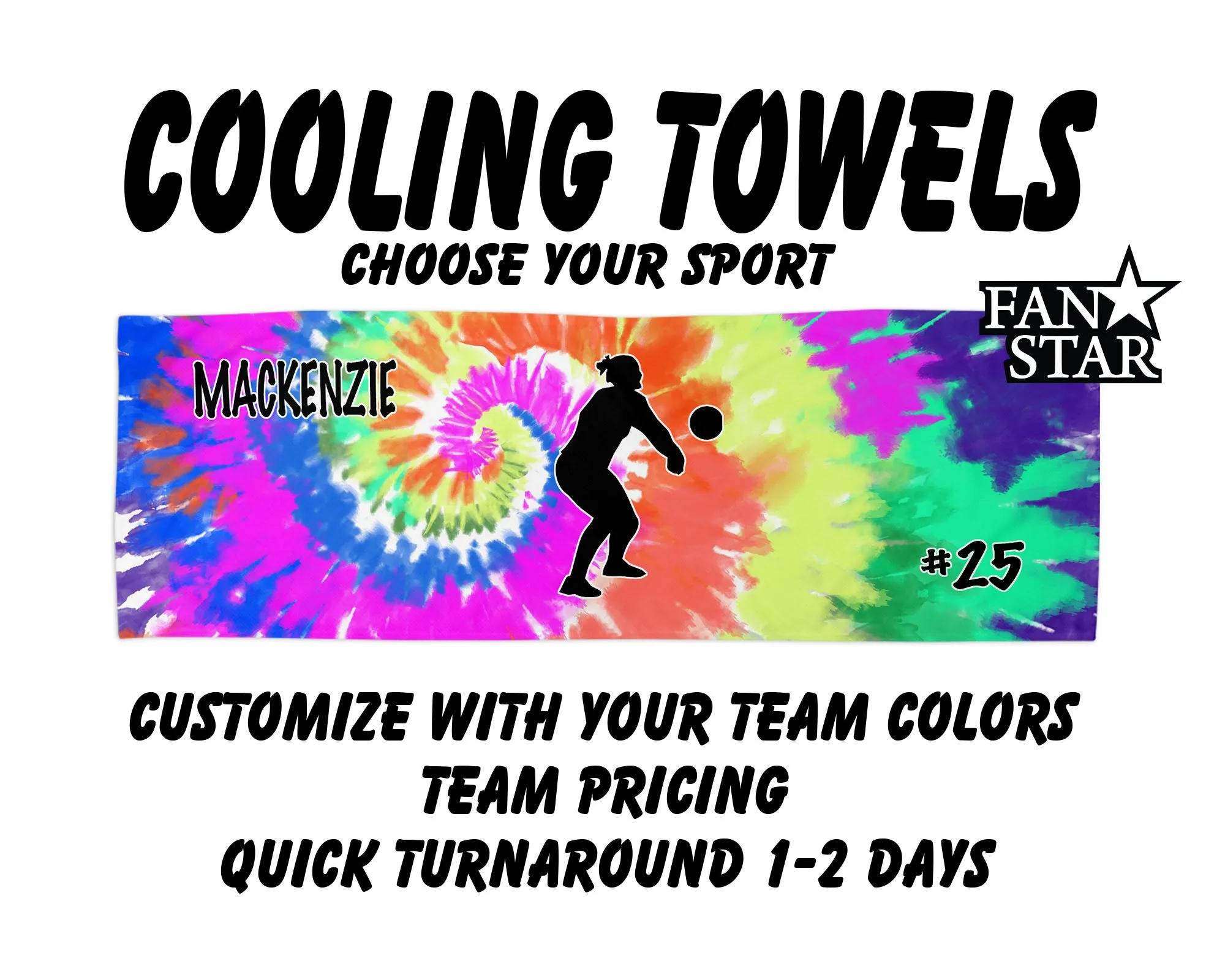 Volleyball Cooling Towel with Tie Dye Background