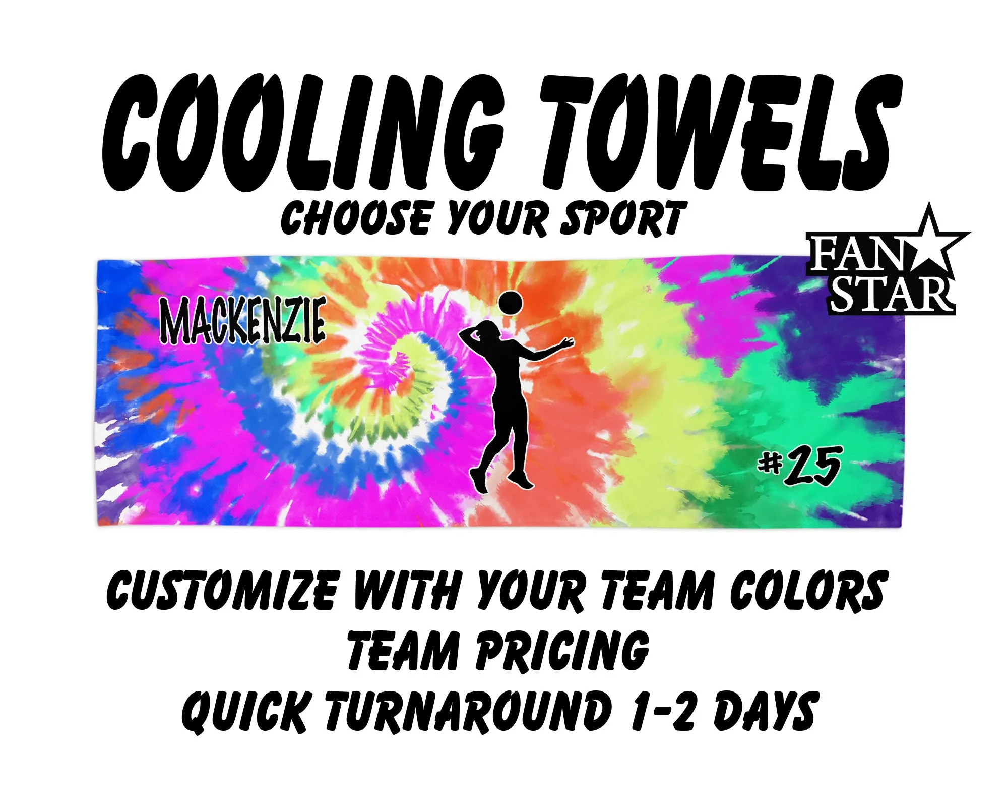 Volleyball Cooling Towel with Tie Dye Background
